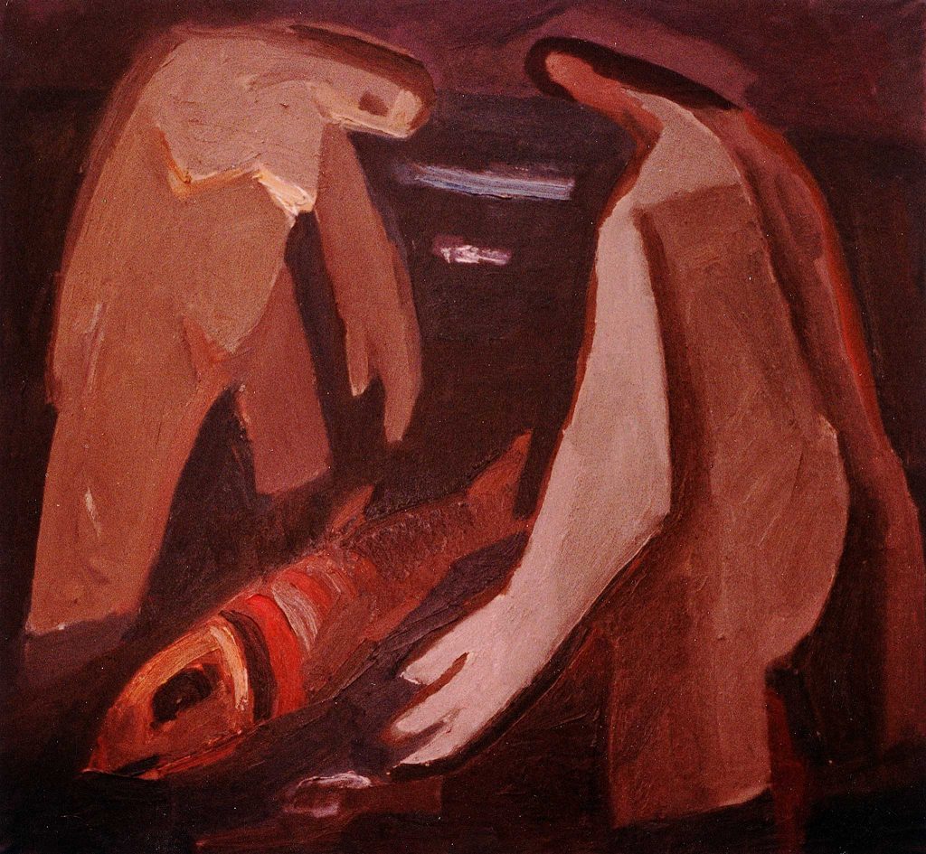 THE WOMEN AND A FISH  oil, canvas  150 x 160 cm  1993