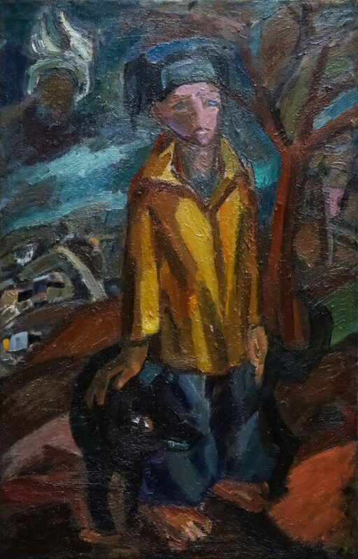 BOY WITH DOG  oil, canvas  134x80,5 cm.  1974
