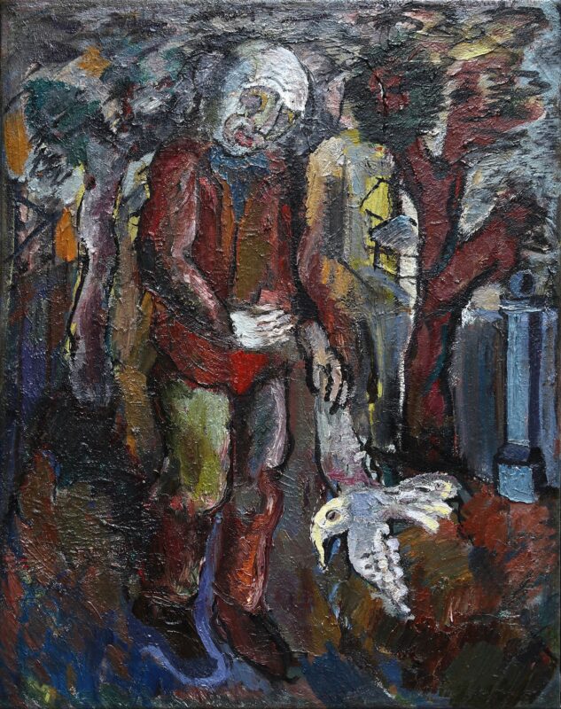 OLD MAN WITH BIRD  oil, canvas  102x81 cm.  1969